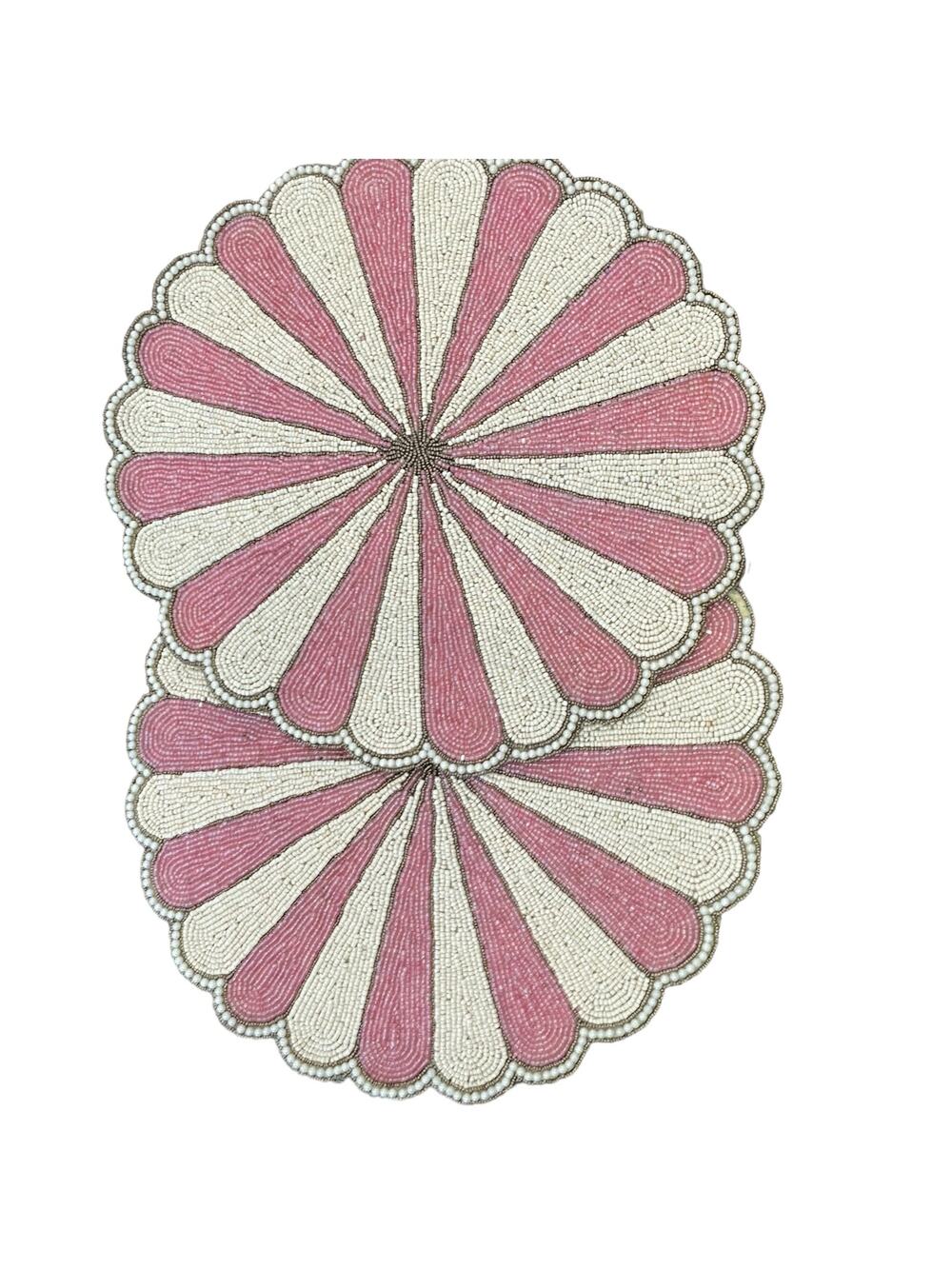 TIRAMISU HANDMADE Pink Glass Beaded Placemat Set of (2) NEW